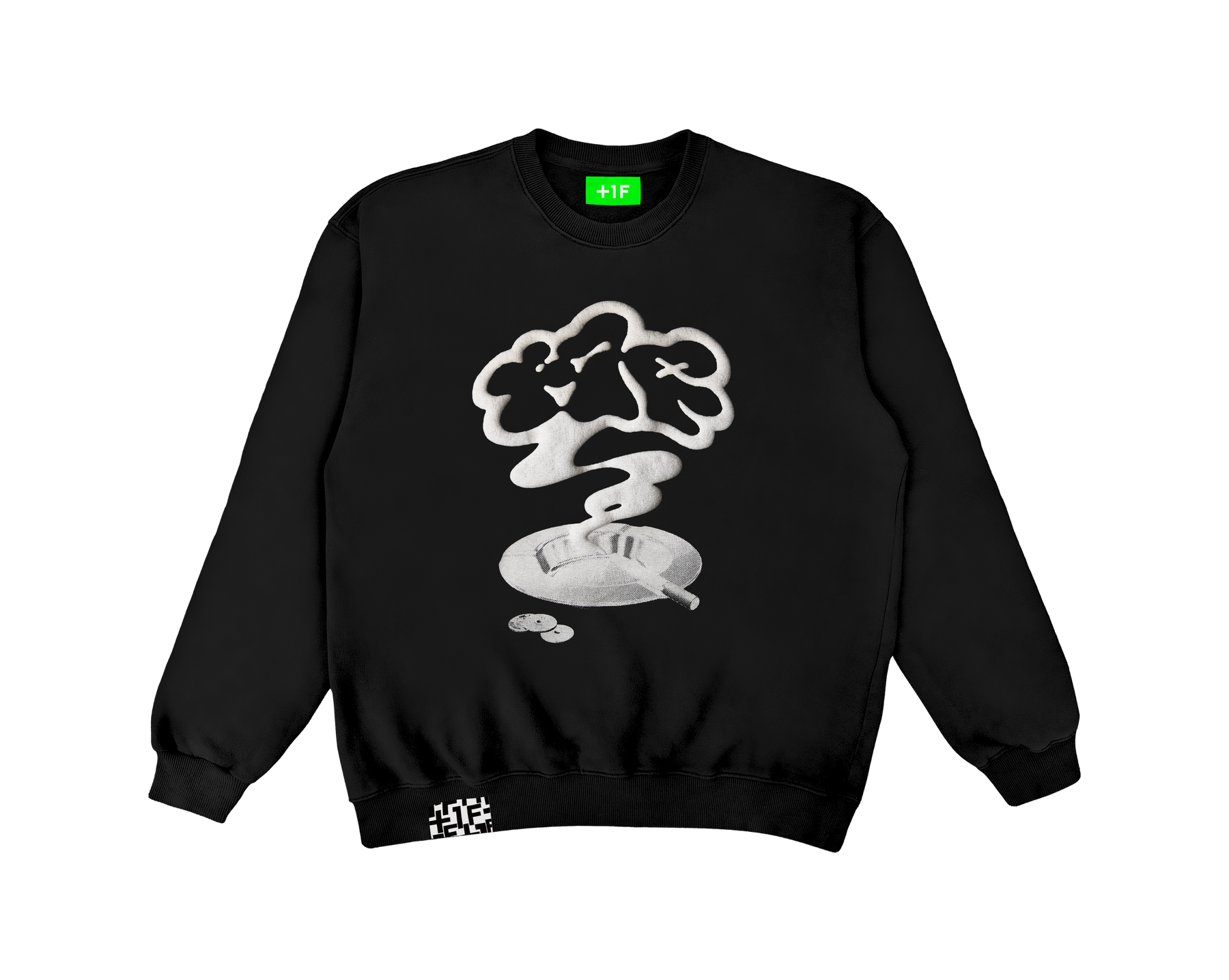 1F COIN + SMOKE TEE | クルーネックスウェット 黒 | 格闘ゲーマーの 1F COIN + SMOKE TEE | クルーネックスウェット 黒 | 格闘ゲーマーの